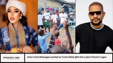 Actor Uche Maduagwu excited as Tonto Dikeh gifts him a plot of land in Lagos